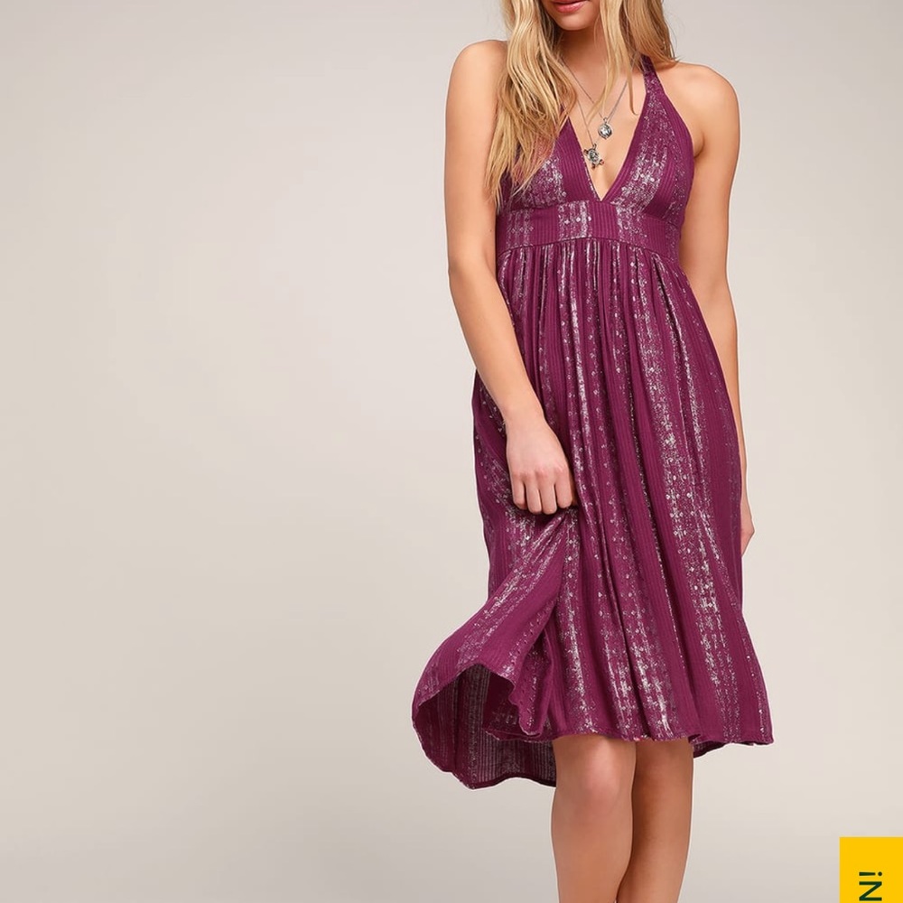 Lulus Charlize Magenta Striped Halter MIDI Dress
